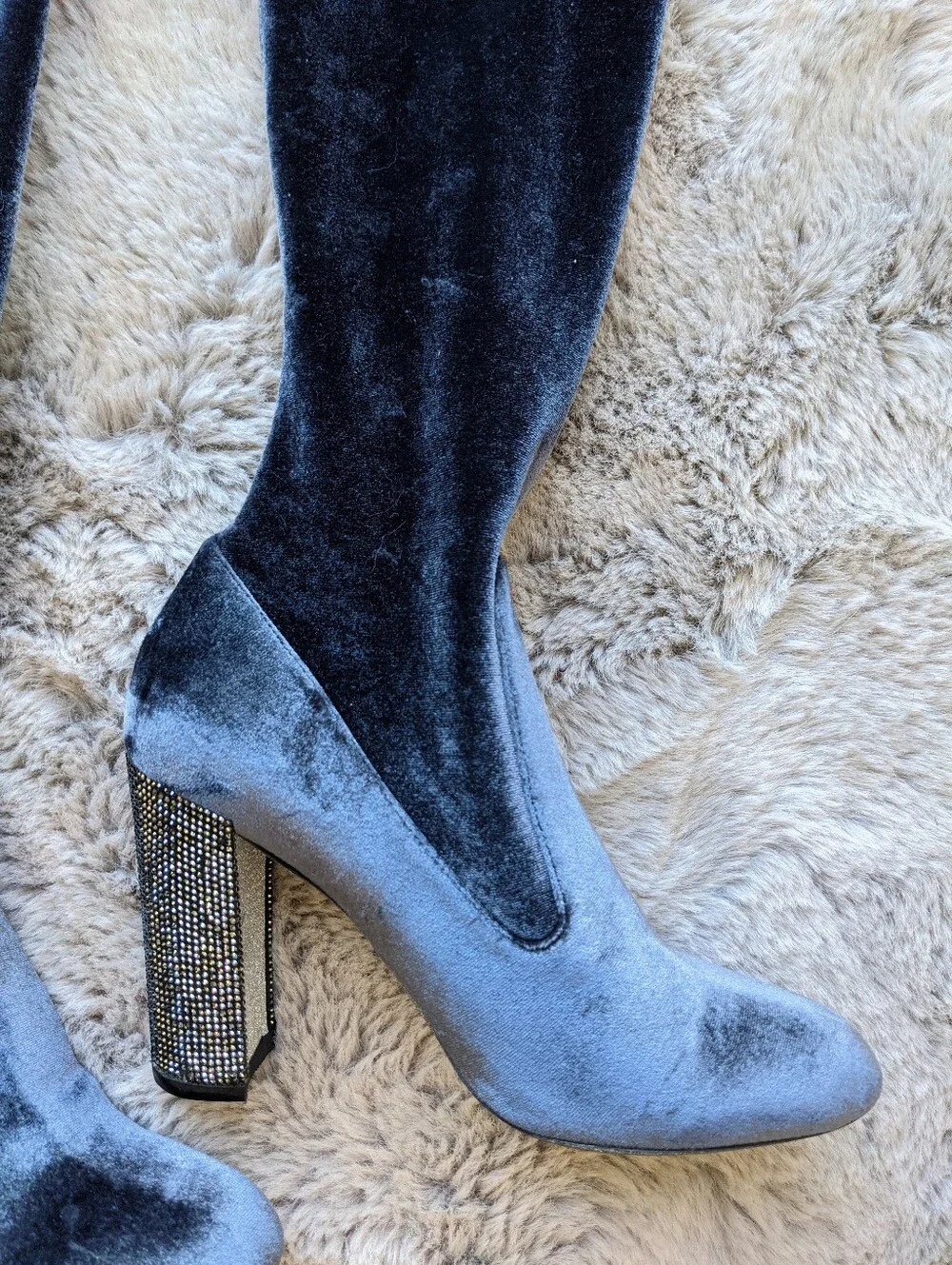 RENE CAOVILLA Swarovski Crystals Over Knee Velvet Boots 39
